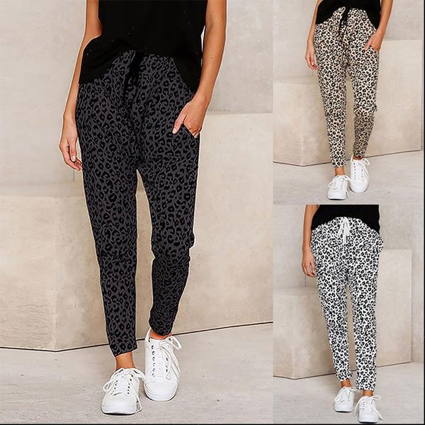 

harajuku joggers leopard print casual women capris wide leg sweatpants trousers plus size high waist streetwear, Black;white
