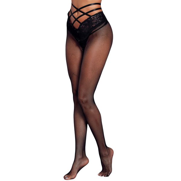

women's sorks hosiery shiying bla stoings high waist cross with lace mesh pantyhose 790032, Black;white