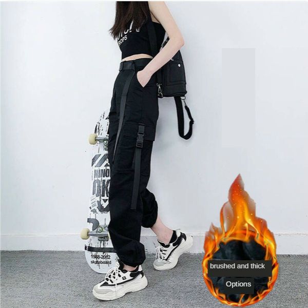 

women's pants & capris winter fleece cargo loose autumn korean high waist straight casual vintage streetwear women bottoms f6dz, Black;white