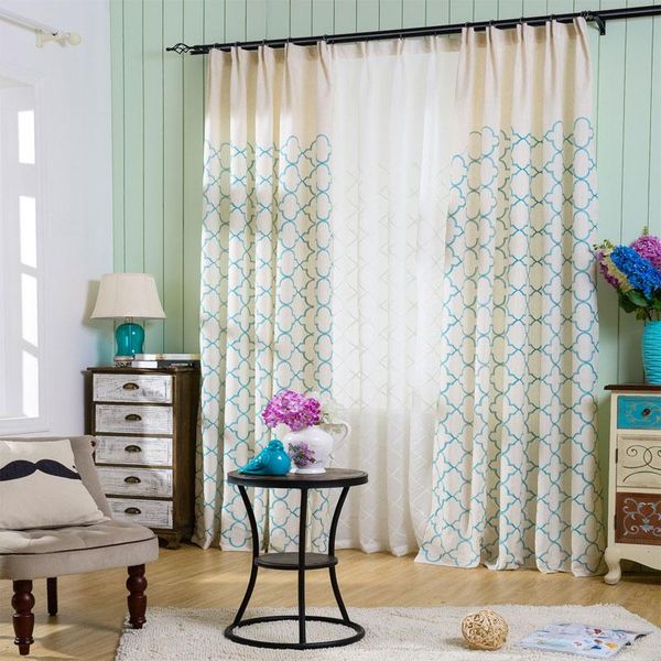 

lingge embroidery curtain french window embroidered geometric pastoral curtains for living room tulle kitchen sheer & drapes