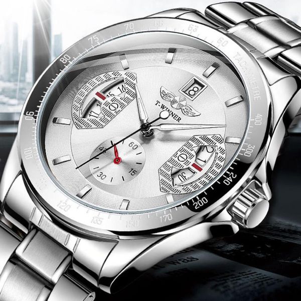 

wristwatches automotive concept calendar high-end automatic mechanical watch men's hollow steel band waterproof luminous, Slivery;brown