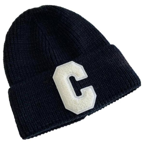 

letter c woolen knit hat pure color hip-hop woolen yarn suitable for women's winter 10 colors are available gc497, Blue;gray