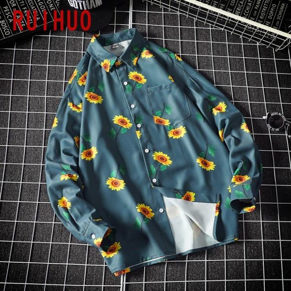 

floral print shirts for men clothing blouse shirt long sleeve fashion vintage clothes 5xl 2021 spring men's casual, White;black