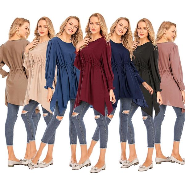 

plus size blouse and shirt women muslim solid slim fit shirts blusas women islamic clothing camisas mujer ropa chemise, Red