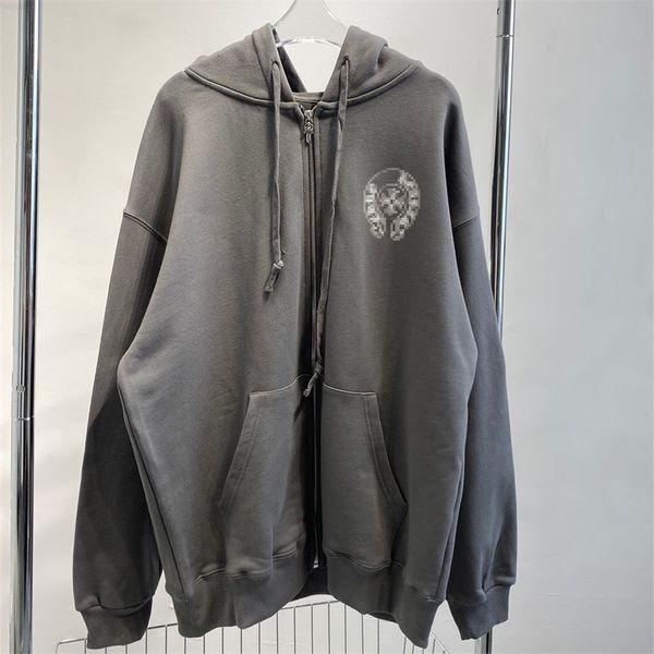 

2021 new fashion brand croix printed hooded zipper cardigan coat ch horseshoe sanskrit couple hooded sweater, Black