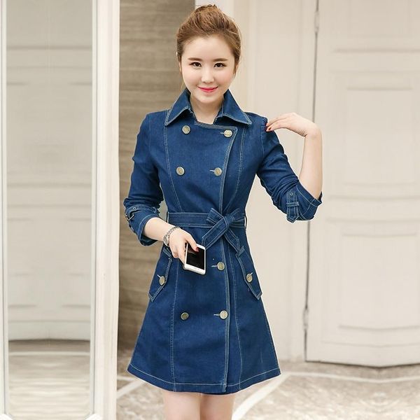 

casual dresses fashion women 2021 spring autumn denim dress female full sleeve slim min double breasted tunic vestidos sashes ds06, Black;gray