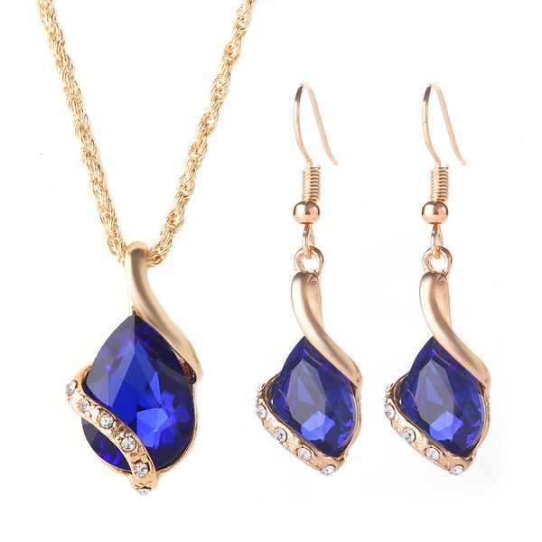 

jewelry sets women's set two-piece water drop shaped necklace and earring fashion crystal ladies, Black