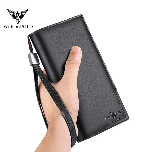 

williampolo's wallet men's long leather card bag large zipper business clutch wallets, Red;black