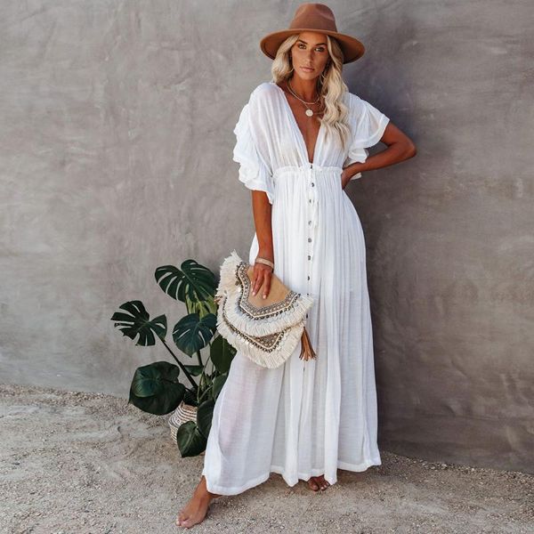

women swimsuit cover ups mandarin sleeve kaftan beach tunic dress robe de plage solid white pareo cover-ups women's swimwear, White;black