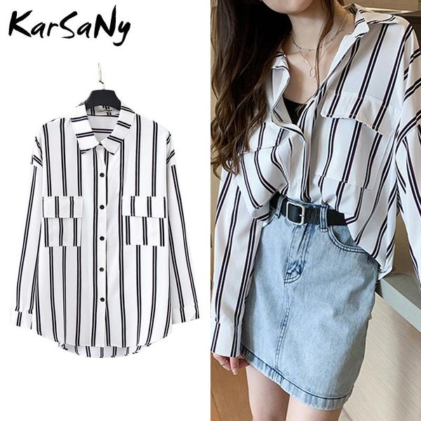 

women's blouses & shirts women long sleeve shirt oversized stripe blouse striped 2021 spring white
