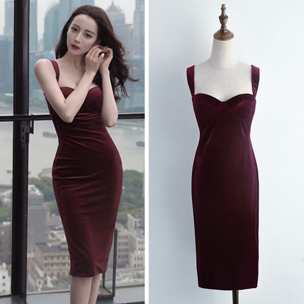 

vestido rojo vino con tirantes, cintura de terciopelo, otoo, 2020, Black;gray