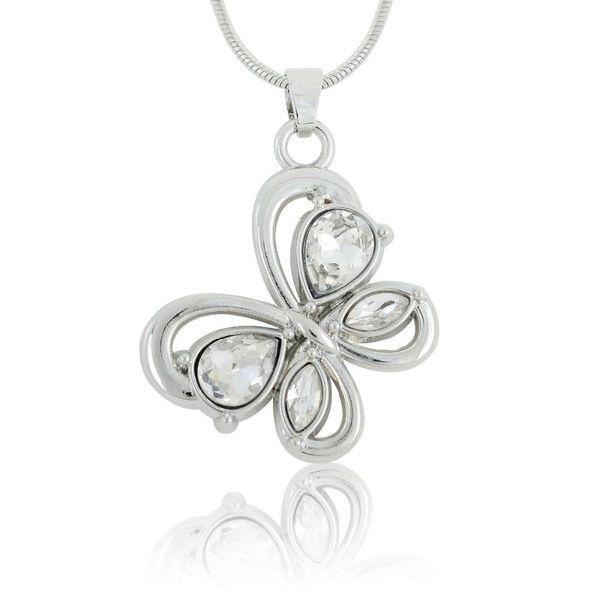 

pendant necklaces rainxtar fashion alloy butterfly for women lady crystal dress fn004, Silver