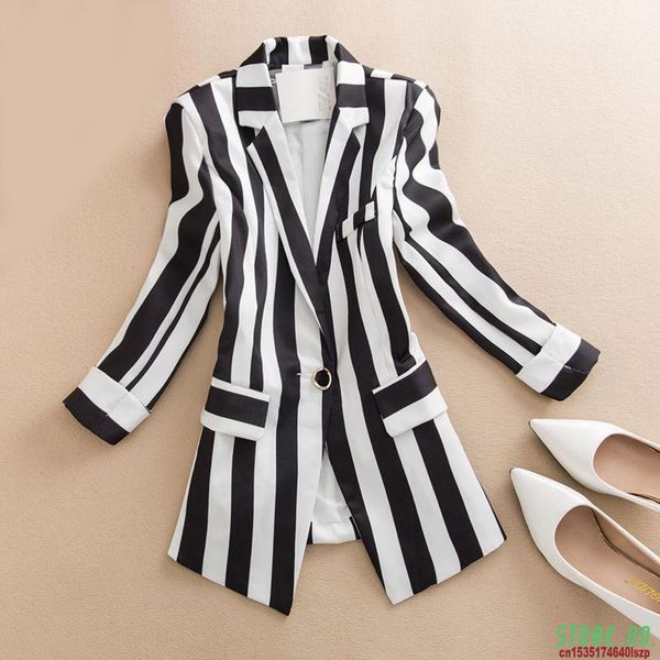 

women's suits & blazers small suit 2021 spring summer women coat ladies temperament casual striped jacket, White;black