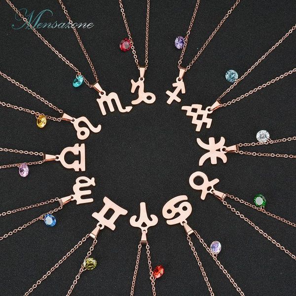 

pendant necklaces mensazone 12 constellation necklace stainless steel charm gift for women birthday cz jewelry, Silver