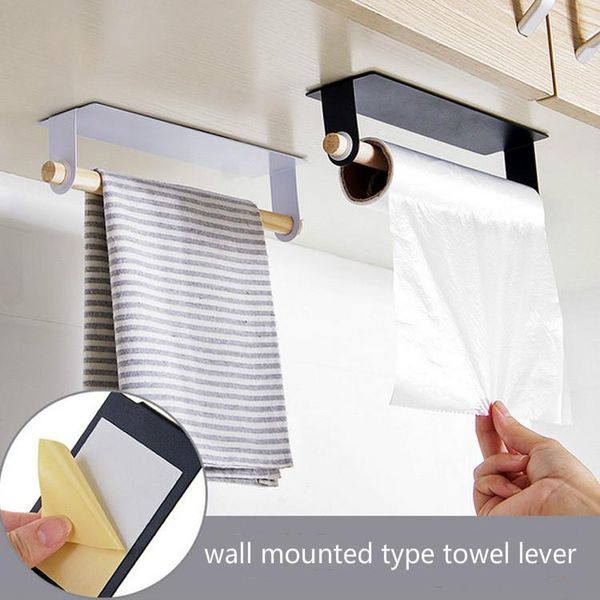 

bathroom storage & organization fixed holder towel roll paper cling film wall mounted type rack metal and wood single racks kitchen