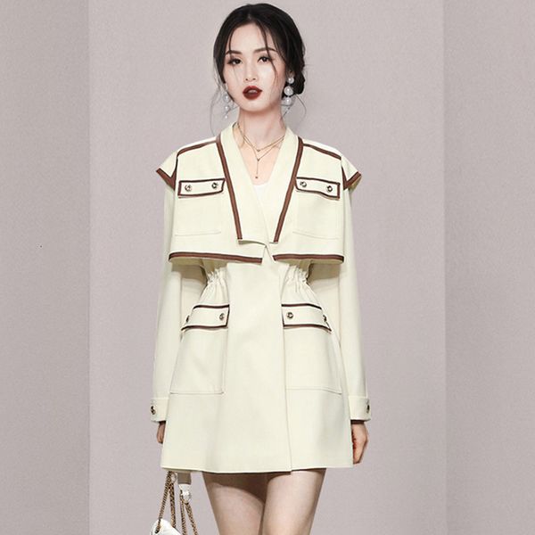 

casual dresses [ewq] korea autumn v-neck color contrast loose long sleeve short fake two elastic waist mini dress women fashion 16e3844 ht17, Black;gray