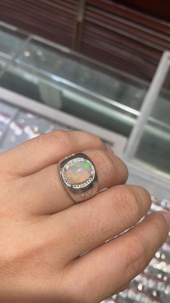 

cluster rings big size masculine ring natural opal gemstone for men 925 sterling silver gem party gift love man birthstone, Golden;silver