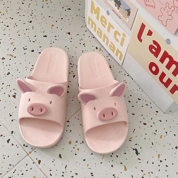 

cute cartoon animal children women house casual slippers outside platforms parent-child bathing female summer beach shoes mules, Black