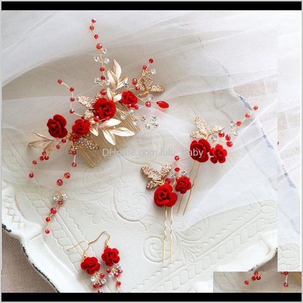 

dower me charming red flower women prom headpiece rhinestone bridal comb wedding headband pins accessories mzdvg bun maker haifw, Brown