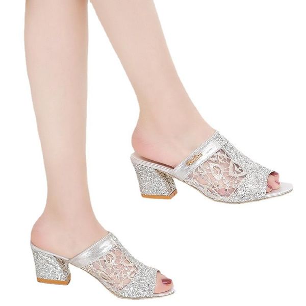 

sandals summer style hollow thick heel fashionable all-match lady, Black