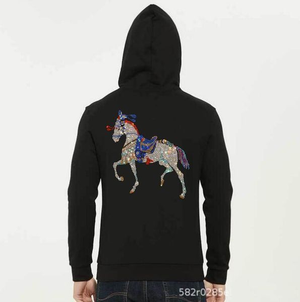 

men's hoodies & sweatshirts fashion rhinestone men casual sweatshirt pullover streetwear jacket, Black