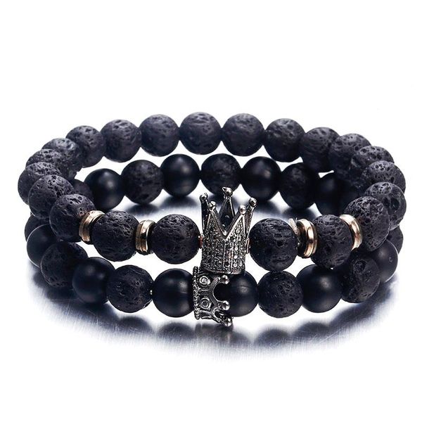 

charm bracelets trendy lava stone pave cz imperial crown and helmet bracelet for men or women jewelry pulseira hombres, Golden;silver