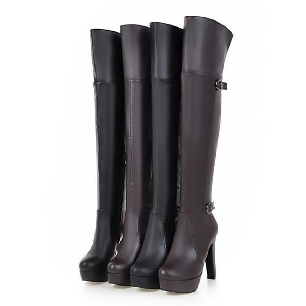 

dress shoes waterproof platform belt buckle over knee thick heel high long tube women's boots large size 40-43 chengdu, Black