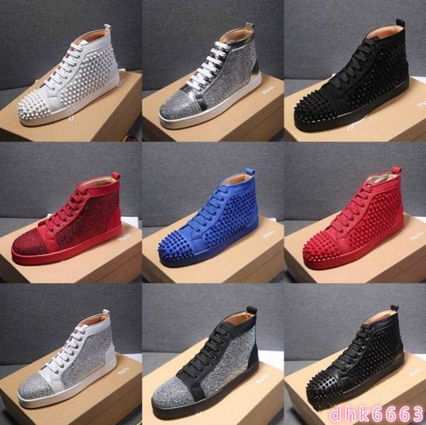

with box 2021 brand red bottoms shoes men women woman mens black blue white leather sneakers 42