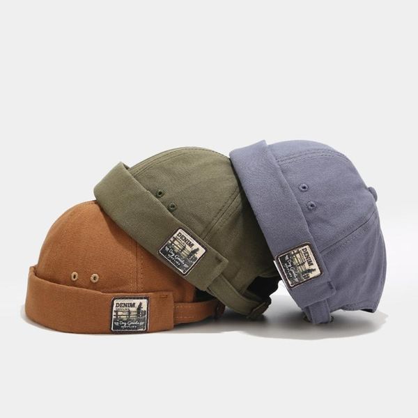 

beanies fashion men and women skullcap beanie hat retro brimless baggy melon cap patch couple hip-hop