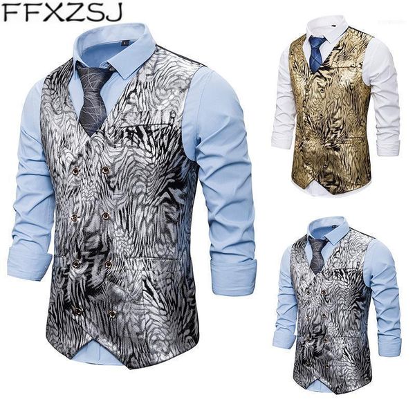 

men's vests ffxzsj style nightclub commercial gold snake print leisure double breasted vest european and american sizes xxl1, Black;white