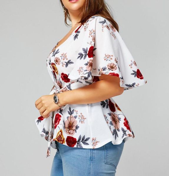 

women's blouses & shirts summer fashion floral printed blouse ladies loose female women short sleeve shirt blusas femininas pullove, White
