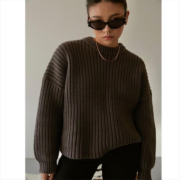

autumn winter loose knitted womens sweater women elegant o neck long sleeve pullovers jumper oversized solid female sweaters, White;black