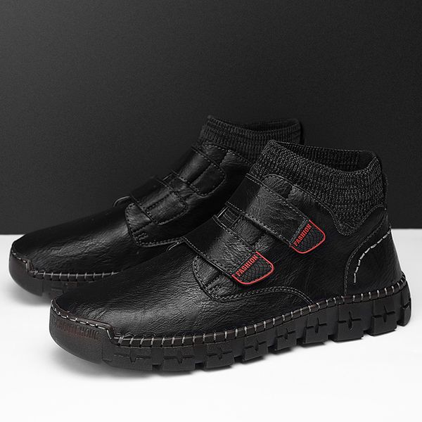 

western ankle boots men winter leather work shoes vintage classic male casual motorcycle boots cowboy botas size 39-48 bot, Black