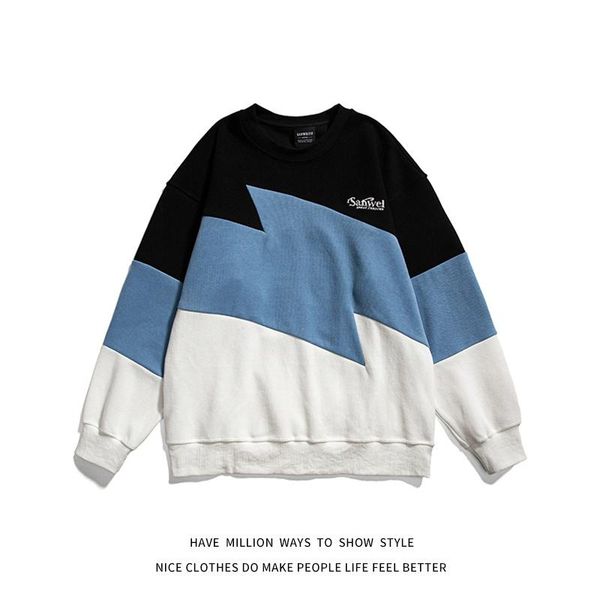 

men's hoodies & sweatshirts autumn original patchwork colourful men streetwear women boyfriend style sweaters varsity casual, Black