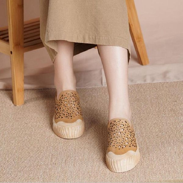 

summer outdoor china style retro thick sole cut out flowers cover toe genuine leather women beach slippers 20210318, Black
