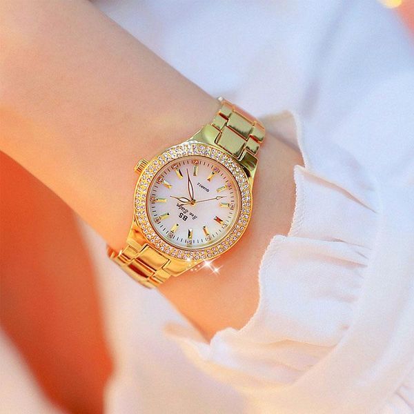 

wristwatches drop bs brand lady crystal watch women fashion quartz watches female stainless steel dress gold clock relogio feminino, Slivery;brown