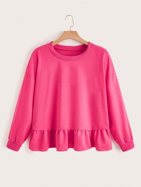 

plus drop shoulder peplum sweatshirt 865k#, Black