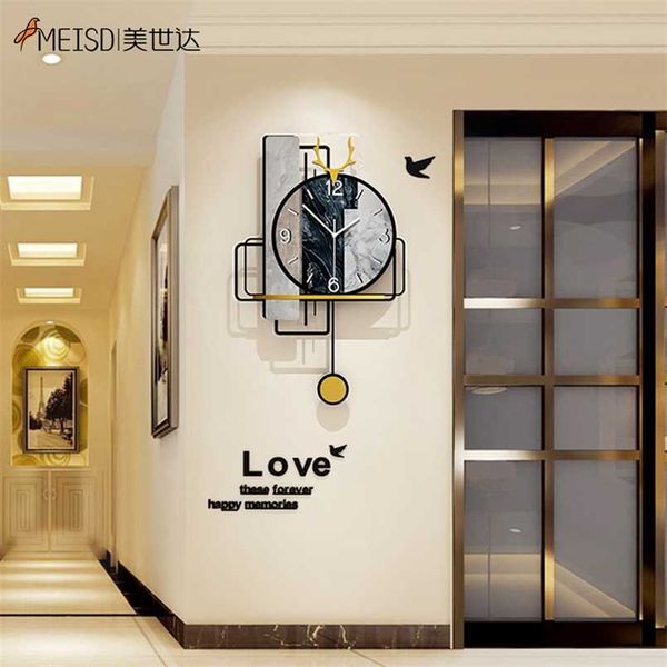 MEISD Design moderno Orologio da parete Orologio creativo Pendolo Soggiorno Decorativo Grigio Horloge Square Art Home Decor 211110