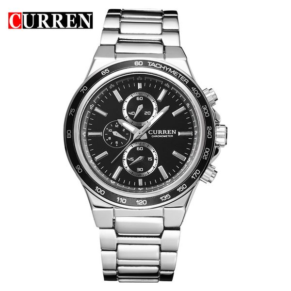 

curren watches 8011 men 3 dials male quartz tide brand watch mens quartz analog clock steel strap wristwatches hours date relogios masculine, Slivery;brown