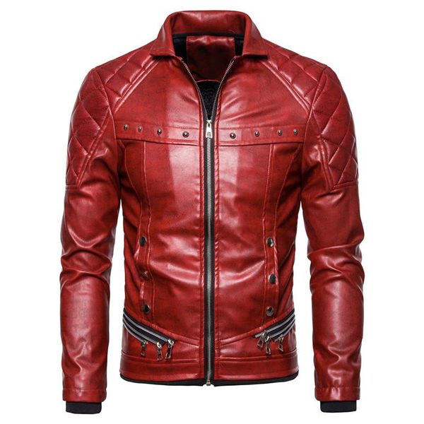 

2021male brand windproof coats winter pu leather jacket men fur collar punk thick rivet design motorcycle biker zipper men's & faux, Black