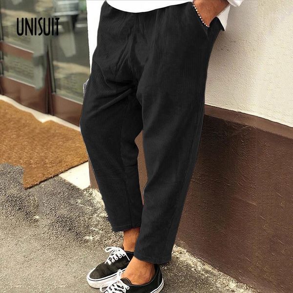 

men's pants harajuku retro solid corduroy harem women spring elastic waist long 2021 autumn pocket loose streetwear simple, Black