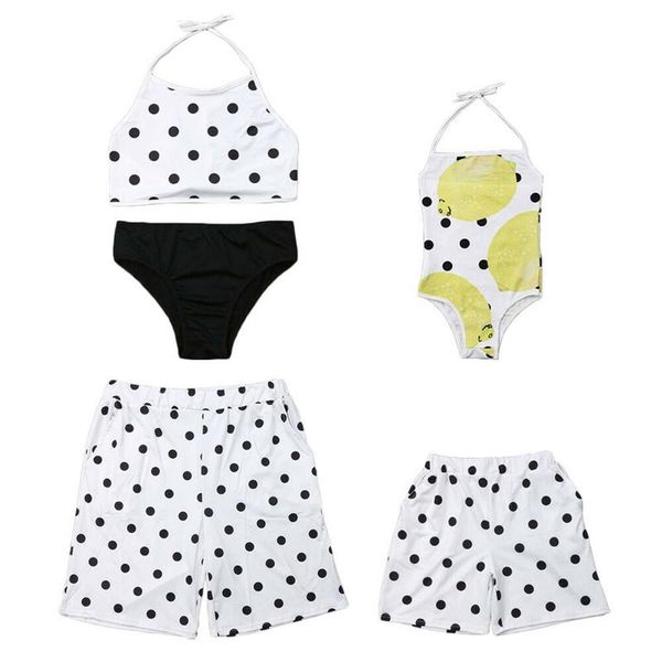 

one-piece suits family swimwear polka dot bikini mother daughter matching swimsuits look girls women boys men swimming trunks