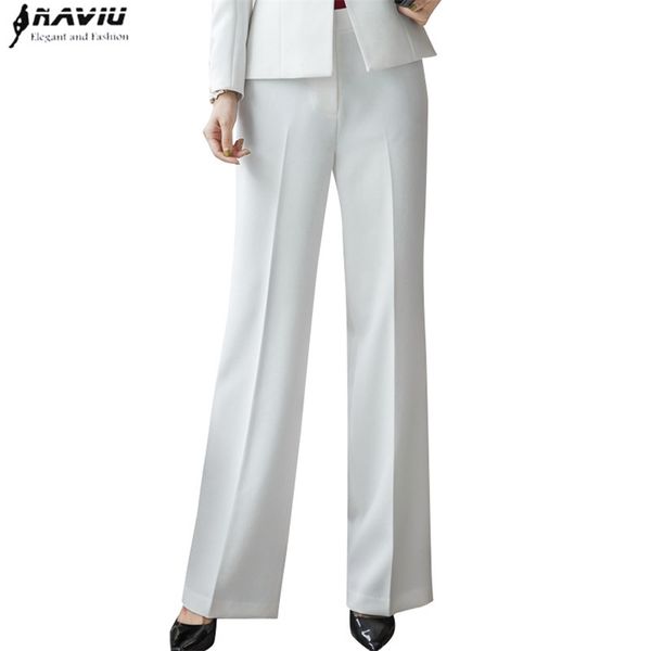 

naviu fashion women wide leg pants plus size occupation ol autumn korean office ladies slim mid waist trousers 210604, Black;white