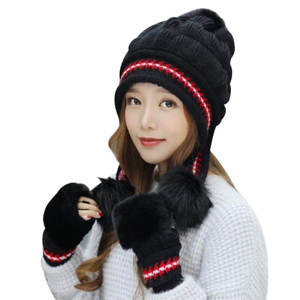 

hats, scarves & gloves sets fashion women knitted hat set xmas warming beanie full cover glove kit for winter tc21, Blue;gray