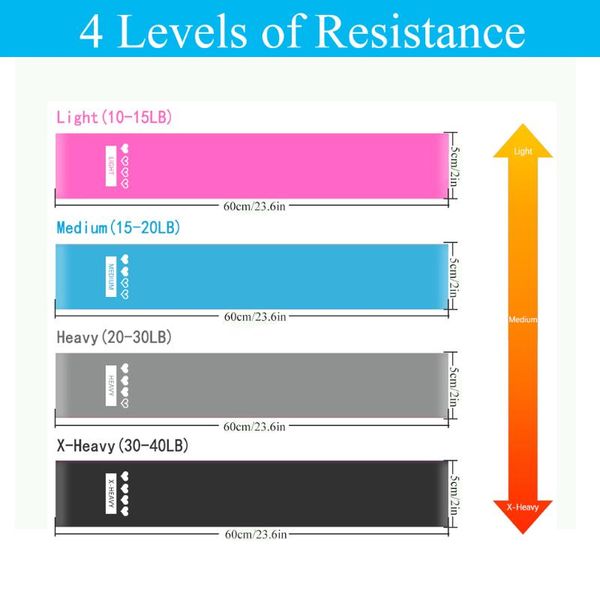 

set of 4 nonslip resistance fitness training bands exercise workout with carry bag black/gray/blue/pink