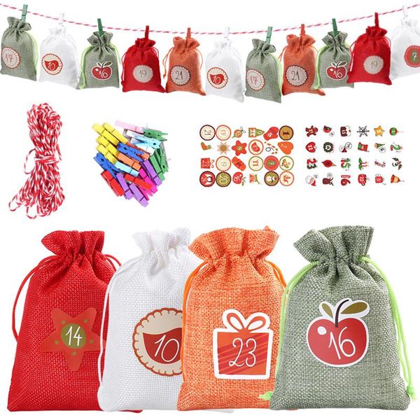 Weihnachtsdekorationen, Advents-Countdown-Kalender, Taschen-Set, Geschenkbeutel mit Kordelzug, Süßigkeiten-Aufbewahrungsbeutel zum Aufhängen von Ornamenten, Weihnachtsbedarf, regelmäßig