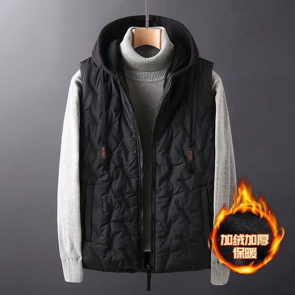 

men's vests fashion winter cotton vest casual coat and sleeveless warm waistcoat jacket men hooded male, Black;white