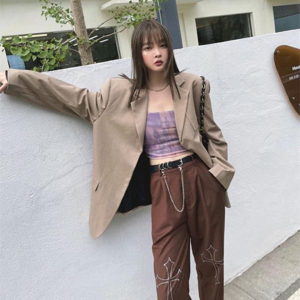 

women's suits & blazers real s 2021 autumn suit jacket mid-length khaki loose casual temperament, White;black