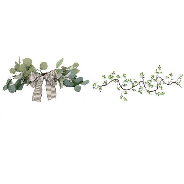 

decorative flowers & wreaths artificial eucalyptus wreath with fake string silk roses vine plastic plants rattan garland
