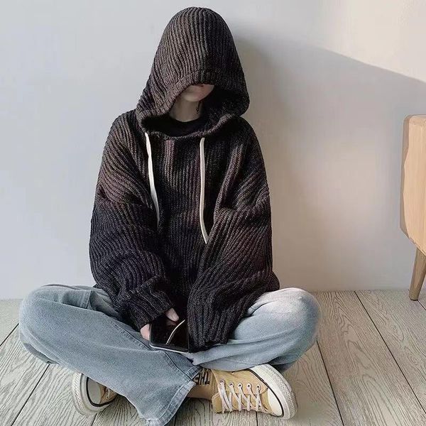 

men's sweaters net red hooded jacket sweater men women knit hoodies thicken loose autumn stubborn handsome temperament hong kong style, White;black